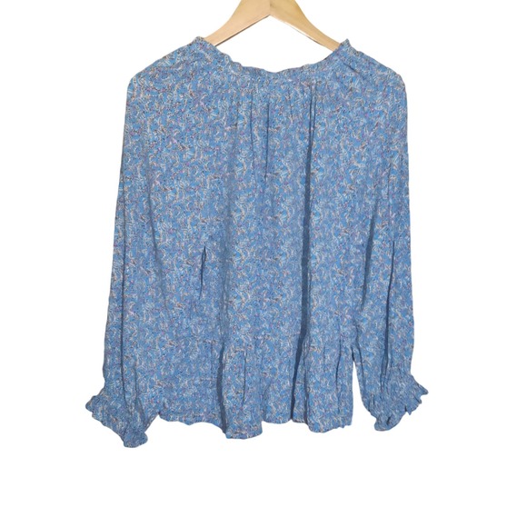 Loft Womens Ditsy Floral Peblum Ruffle Tie Neck Peasant Style Blouse Size Medium - Picture 5 of 9